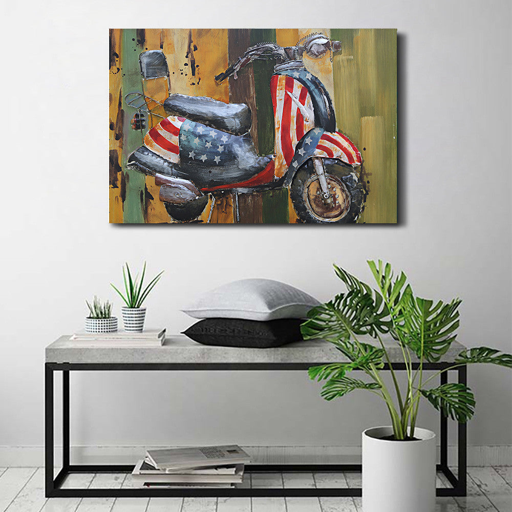 Moped Vespa Scooter American Flag 3D Metal Cutout Wall Art