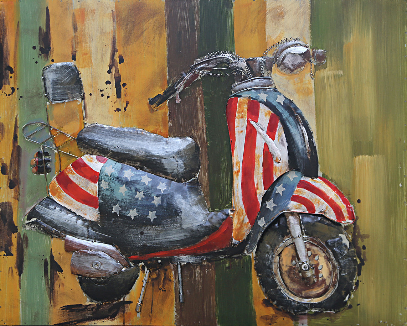 Moped Vespa Scooter American Flag 3D Metal Cutout Wall Art