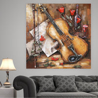 3D Wall Art Painting Metal Cutout Violin & Roses