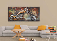 Framed Oil Painting Abstract Modern Metal Wall Art - Motorcycle