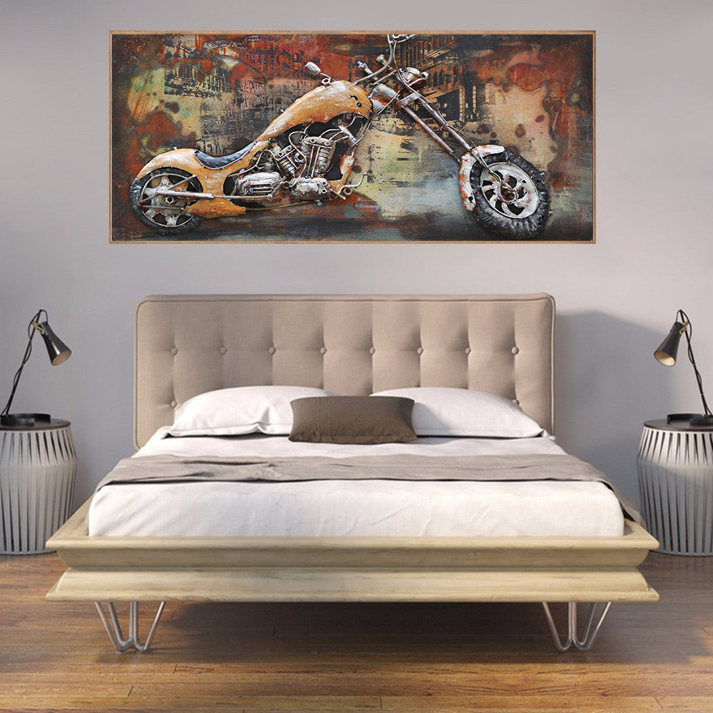 Framed Oil Painting Abstract Modern Metal Wall Art - Motorcycle