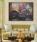 Route 66 Motorcycle Chopper HOG Metal & Wood 3D Wall Art