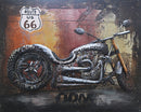 Route 66 Motorcycle Chopper HOG Metal & Wood 3D Wall Art