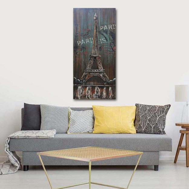 Eiffel Tower Paris 3D Wall Art Metal & Wood Mixed Media