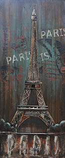 Eiffel Tower Paris 3D Wall Art Metal & Wood Mixed Media