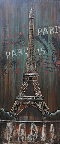 Eiffel Tower Paris 3D Wall Art Metal & Wood Mixed Media