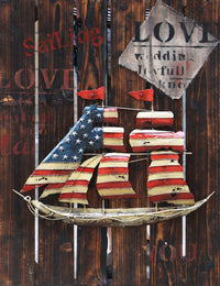Love Sailing Boat American Flag Metal & Wood 3D Wall Art