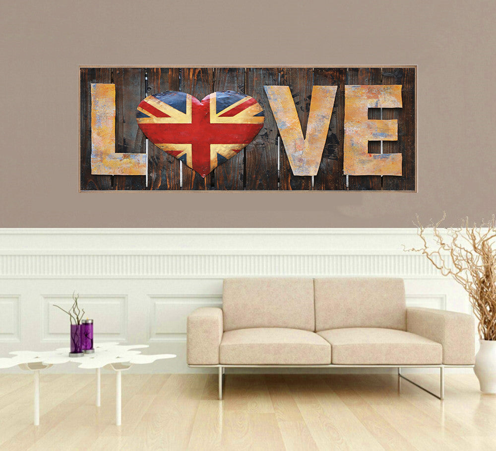 3D Metal Cutout Painting Wall Art LOVE British Flag Heart