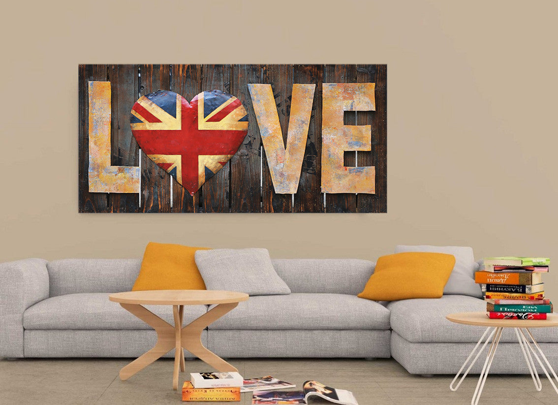 3D Metal Cutout Painting Wall Art LOVE British Flag Heart
