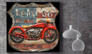 Route 66 American Flag & Red Motorcycle Biker Wall Art 3D Metal
