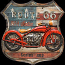 Route 66 American Flag & Red Motorcycle Biker Wall Art 3D Metal