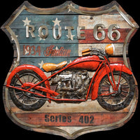 Route 66 American Flag & Red Motorcycle Biker Wall Art 3D Metal