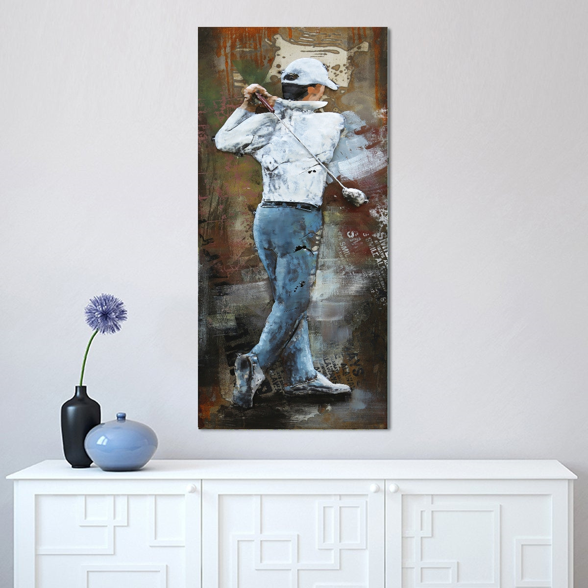 Golfer 3-D Oil Painting Metal Wood Canvas Home Office