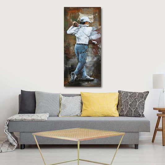 Golfer 3-D Oil Painting Metal Wood Canvas Home Office