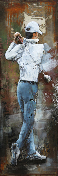Golfer 3-D Oil Painting Metal Wood Canvas Home Office