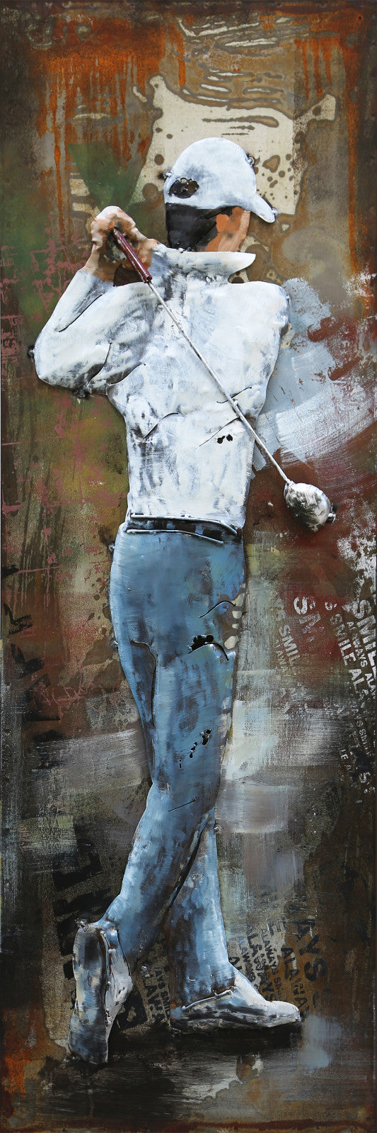 Golfer 3-D Oil Painting Metal Wood Canvas Home Office