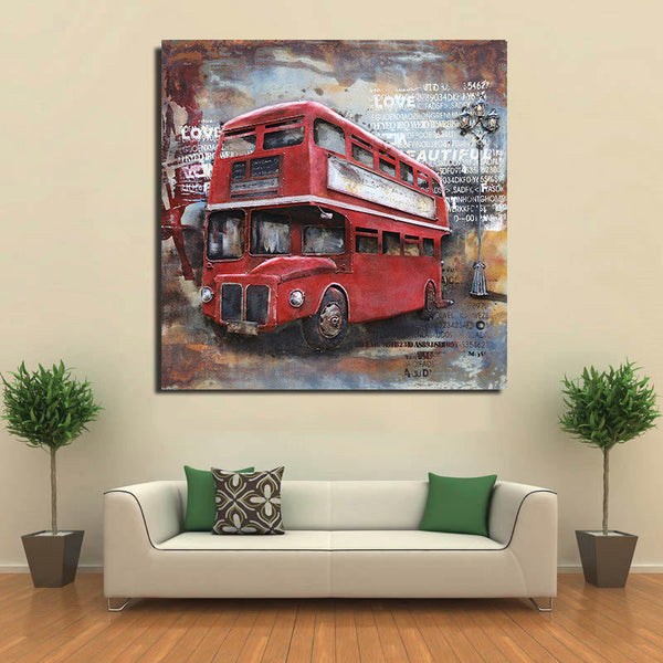 London Double Decker Red Bus 3D Metal Cutout Painting