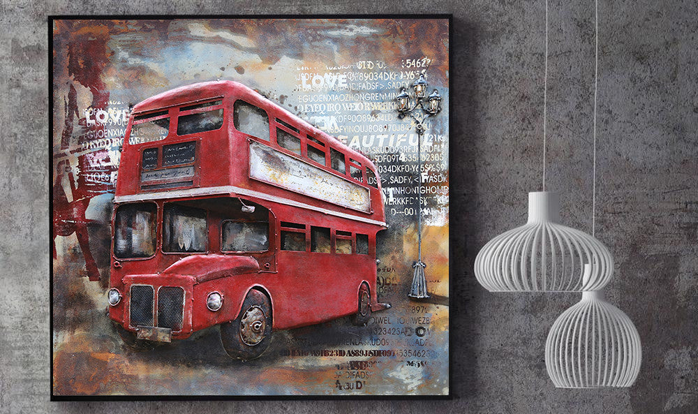 London Double Decker Red Bus 3D Metal Cutout Painting