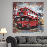 London Double Decker Red Bus 3D Metal Cutout Painting