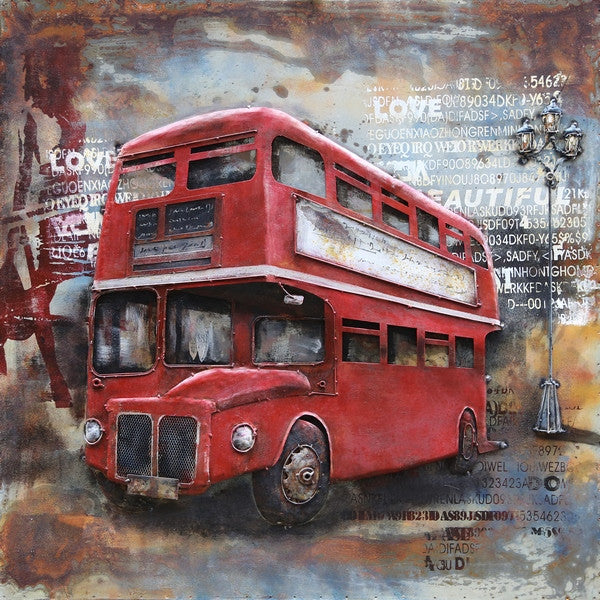 London Double Decker Red Bus 3D Metal Cutout Painting