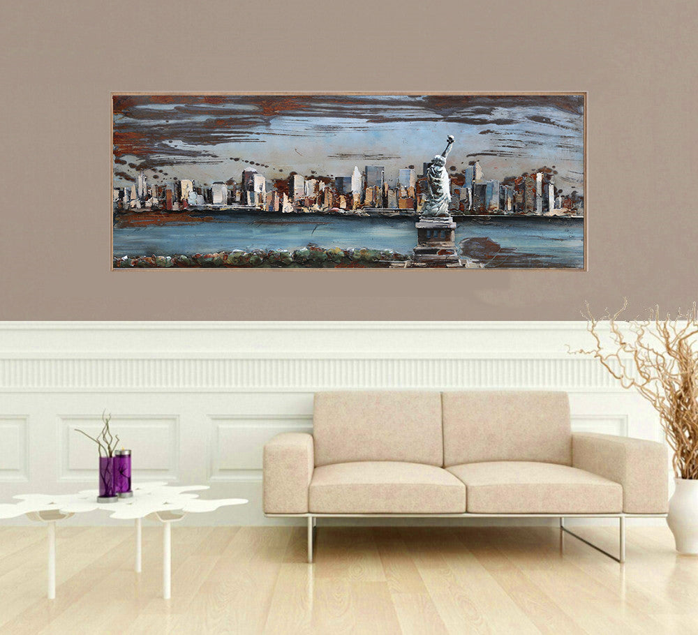 New York Skyline 3D Wall Painting with Statue of Liberty