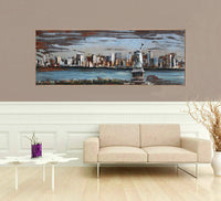 New York Skyline 3D Wall Painting with Statue of Liberty