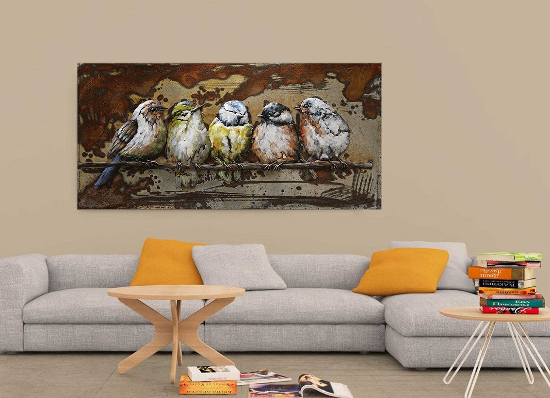 Canary Birds Wall Mount Oil Painting on Metal Canvas