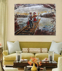 Romance Couple Walking Bridge Lake Pond 3D Wall Art