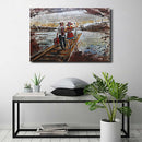 Romance Couple Walking Bridge Lake Pond 3D Wall Art