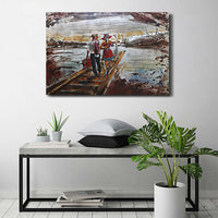 Romance Couple Walking Bridge Lake Pond 3D Wall Art