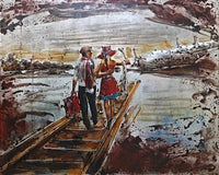 Romance Couple Walking Bridge Lake Pond 3D Wall Art