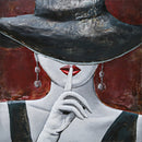 Woman in Hat Hushing Silence Metal & Wood 3D Wall Art
