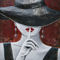 Woman in Hat Hushing Silence Metal & Wood 3D Wall Art