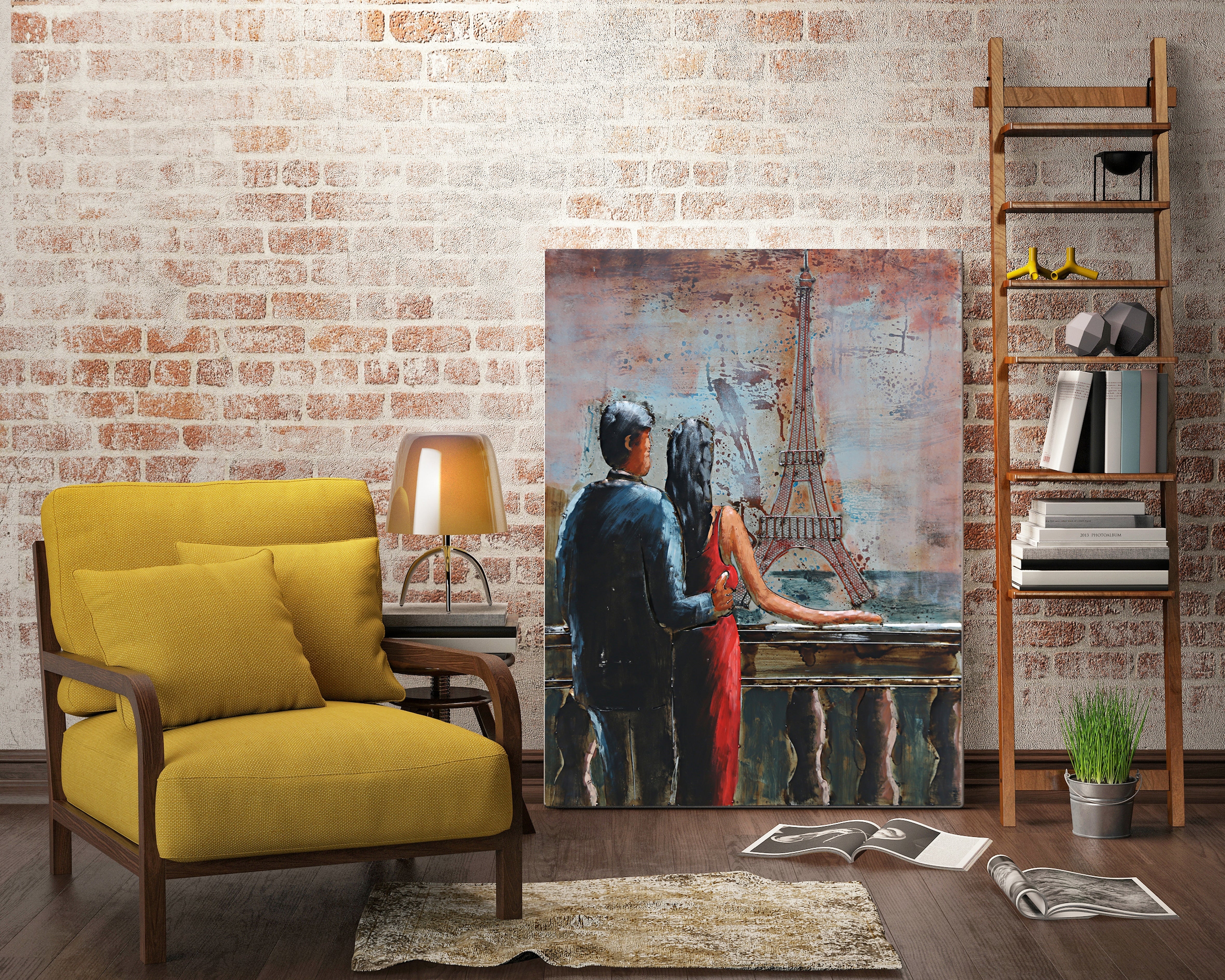 Couple Overlooking Eiffel Tower 3D Wall Art Mixed Media