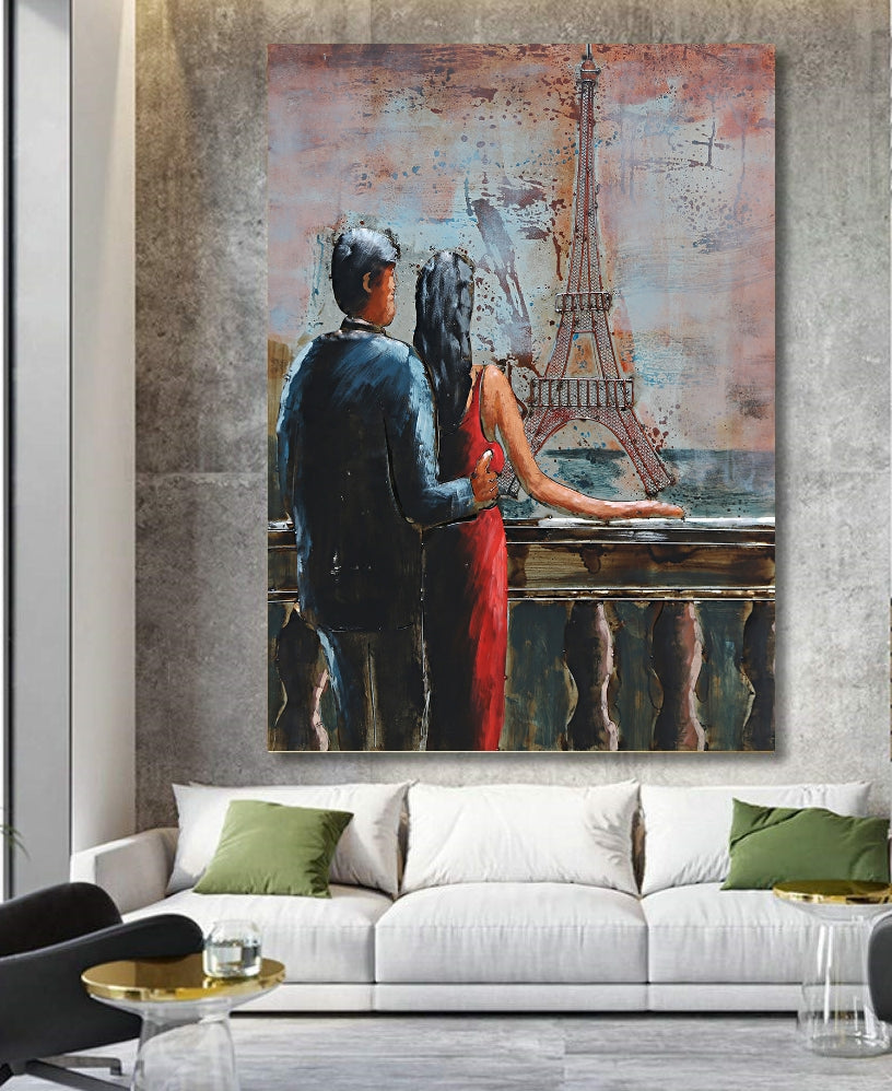 Couple Overlooking Eiffel Tower 3D Wall Art Mixed Media