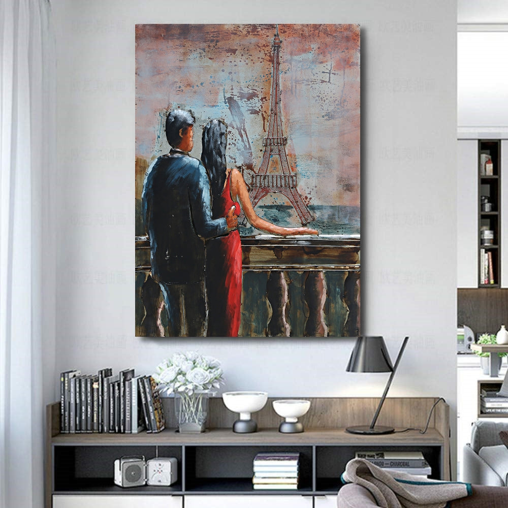 Couple Overlooking Eiffel Tower 3D Wall Art Mixed Media