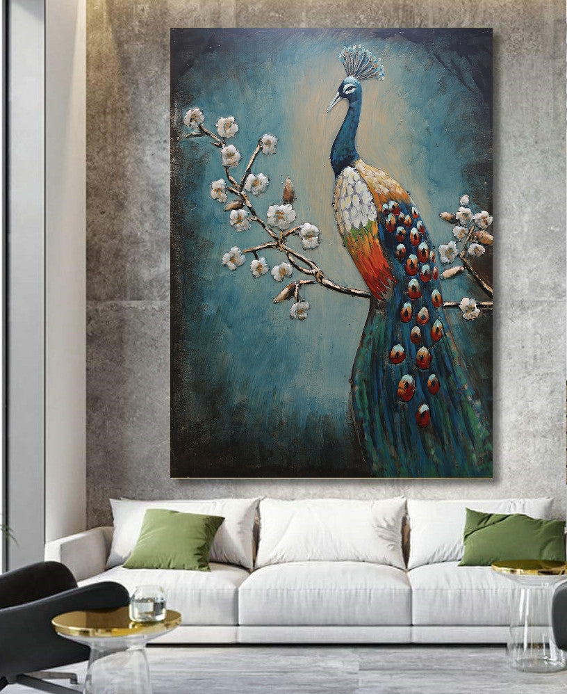 Huge Wall Mount 3-D Painting of Colorful Peacock
