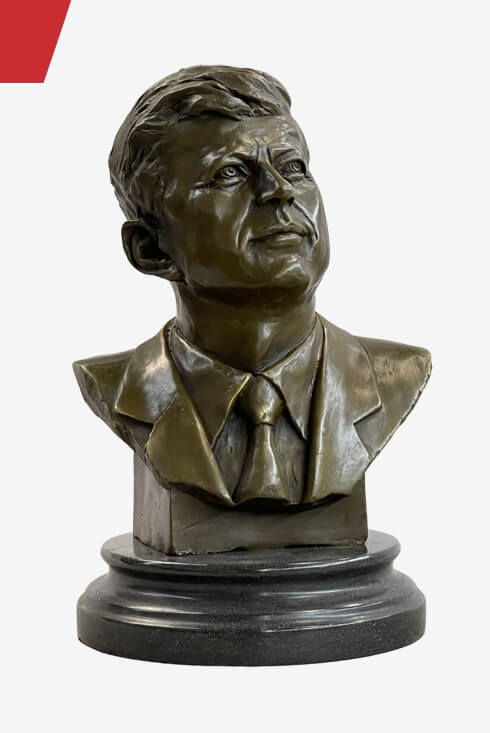 JFK John F. Kennedy Bronze Bust on Marble Base Signed 10" x 7"