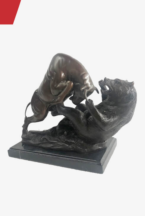 Bull vs Bear Bronze Metal Sculpture Stock Market 10" x 13"