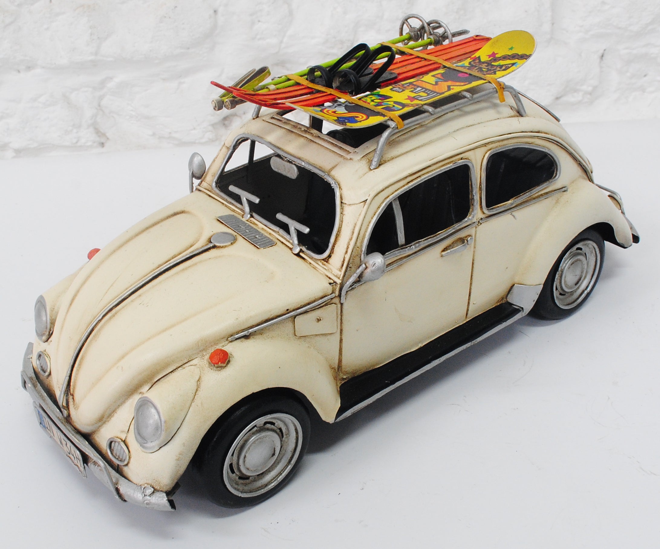 1957 White VW Beetle With Skiing Board Home Office