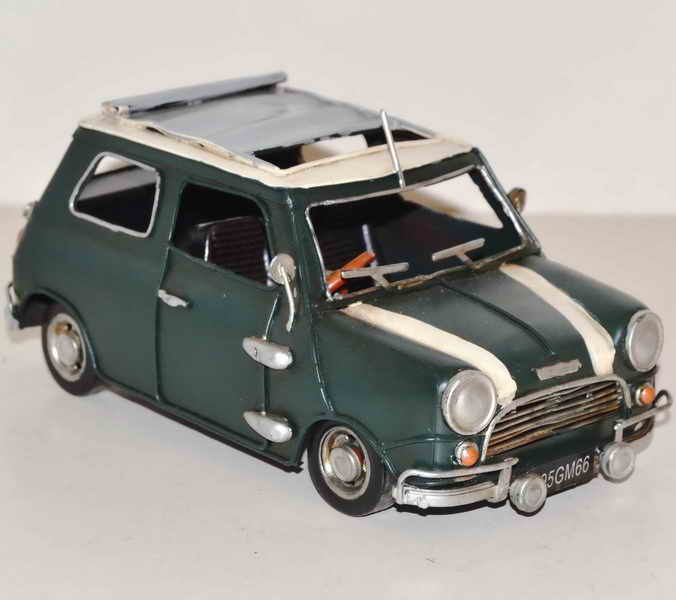 Mini Cooper 1:18 Scale Green + White Roof Metal Art Tin Model