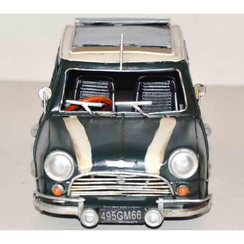 Mini Cooper 1:18 Scale Green + White Roof Metal Art Tin Model