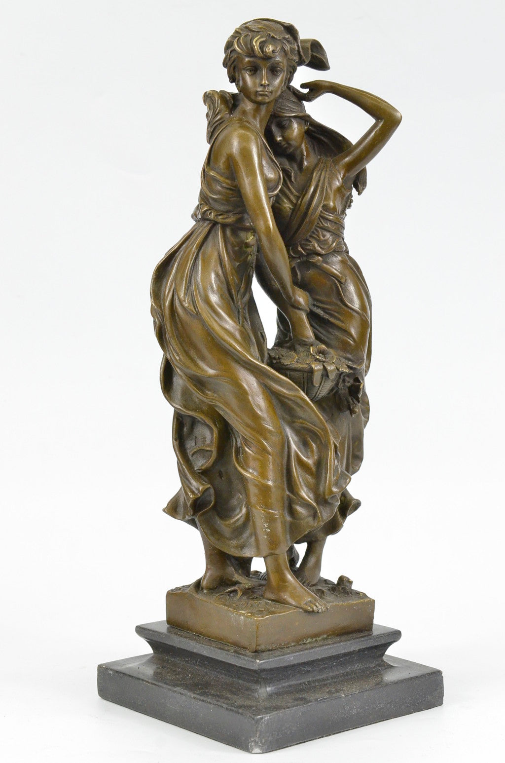 Two Sisters Bronze Metal Sculpture on Marble Base Moreau