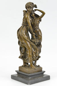Two Sisters Bronze Metal Sculpture on Marble Base Moreau