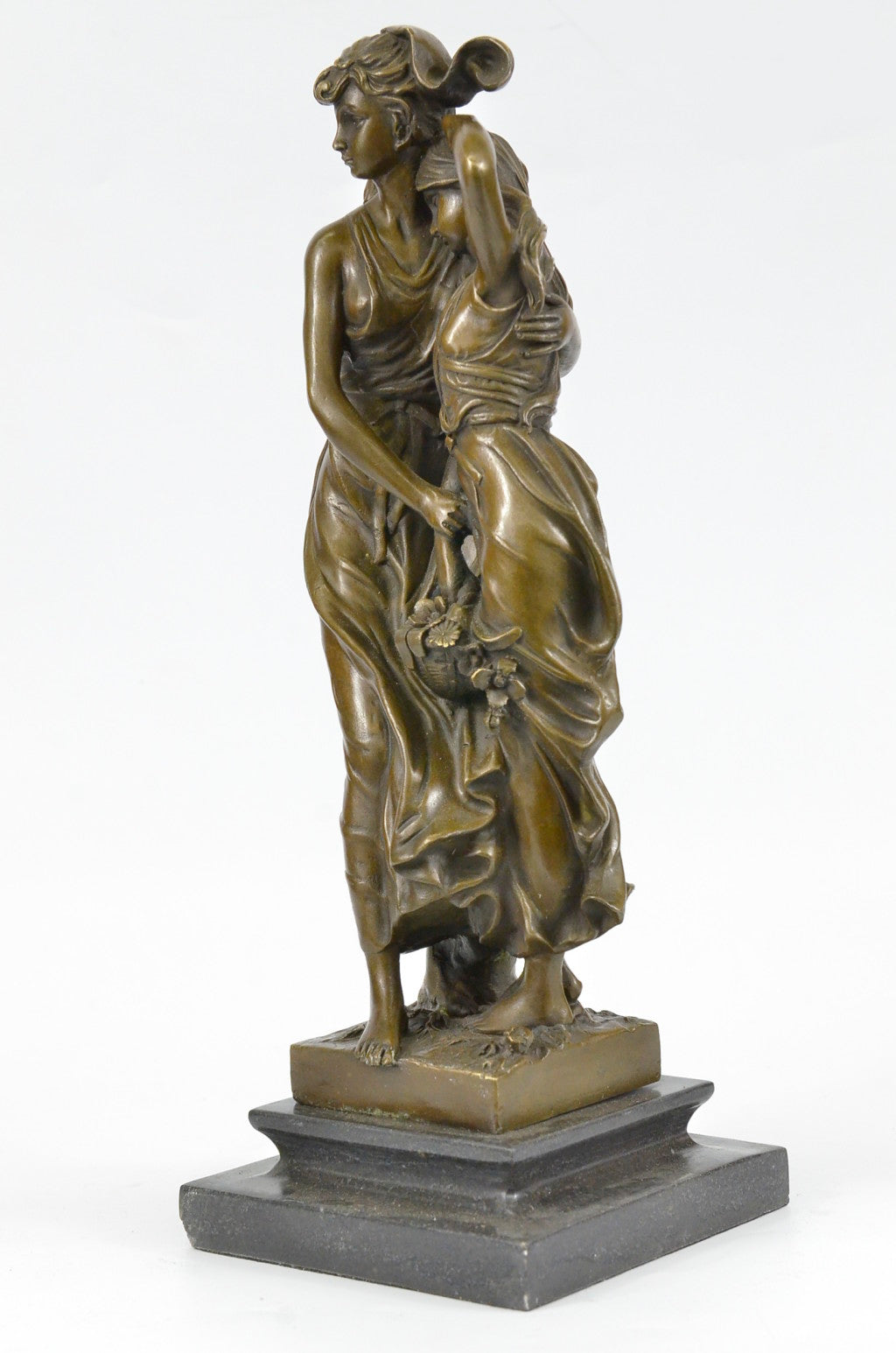 Two Sisters Bronze Metal Sculpture on Marble Base Moreau
