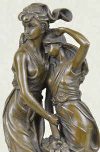 Two Sisters Bronze Metal Sculpture on Marble Base Moreau