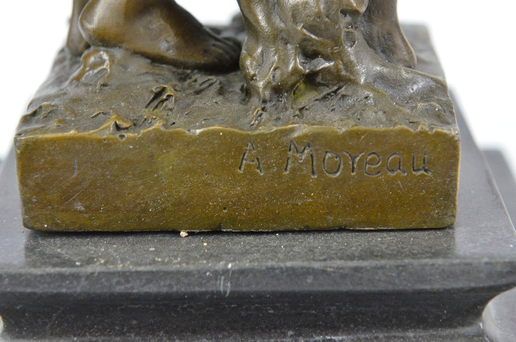 Two Sisters Bronze Metal Sculpture on Marble Base Moreau