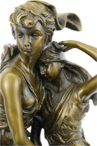 Two Sisters Bronze Metal Sculpture on Marble Base Moreau