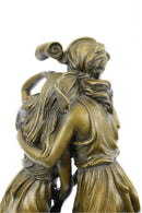 Two Sisters Bronze Metal Sculpture on Marble Base Moreau