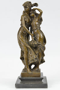 Two Sisters Bronze Metal Sculpture on Marble Base Moreau